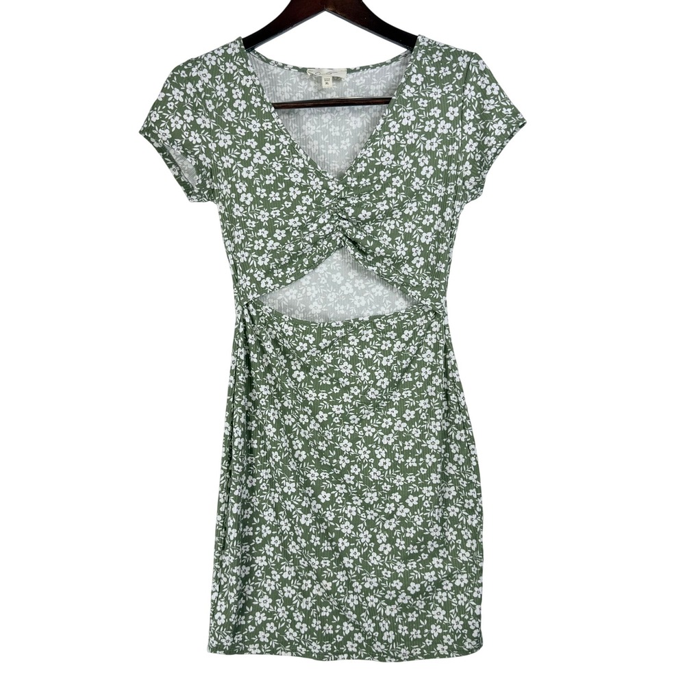 Jessica Simpson Dress Womens XL Green Floral Cutout Mini Cottagecore Boho Summer